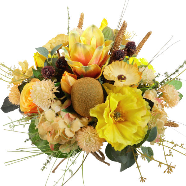 Zijdebloemen biedermeier geel oranje