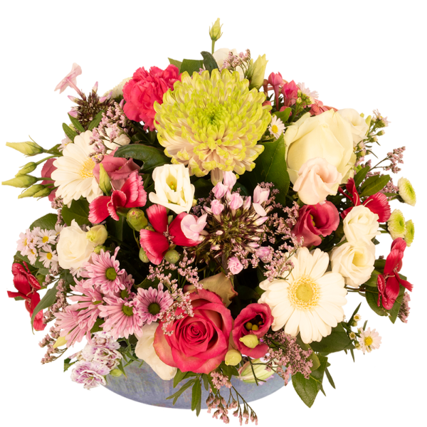 Biedermeier bloemstuk roze en witte tinten