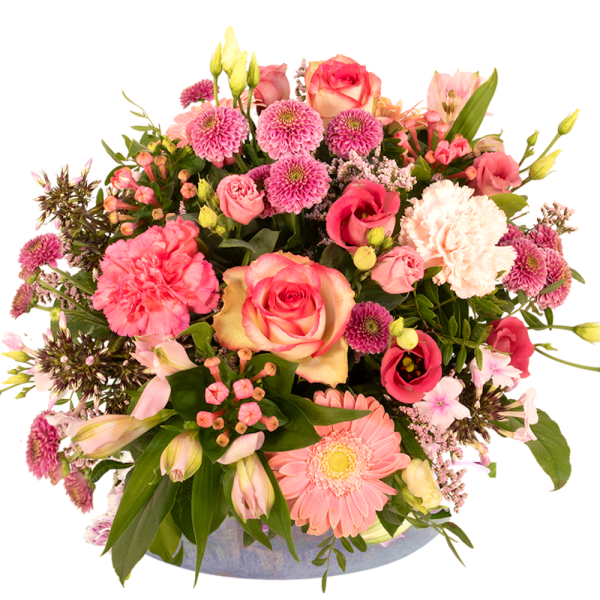 Biedermeier bloemstuk roze tinten
