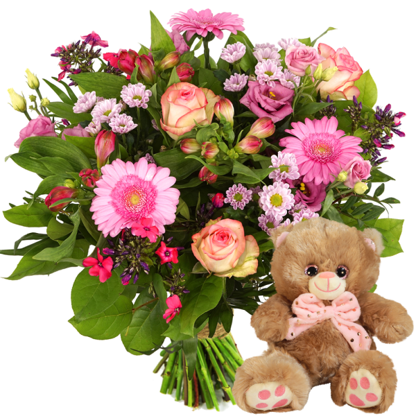 Geboorte boeket meisje en geboorte knuffeltje