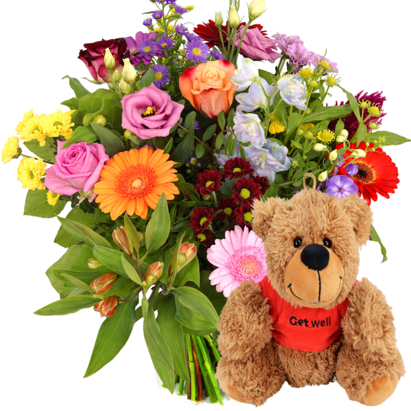 Beterschap boeket met knuffelbeer beterschap