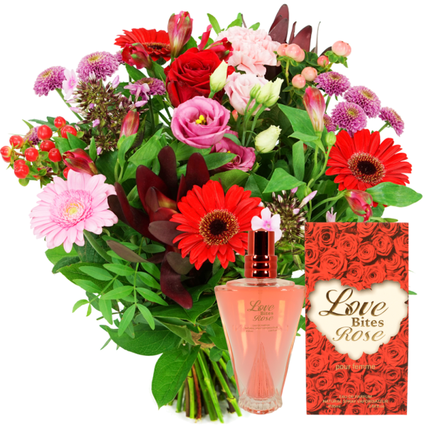 Moederdag boeket roze rood + rozenparfum
